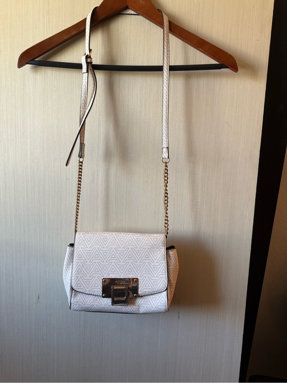 Aldo White Patterned Crossbody Shoulder Bag with Gold Hardware